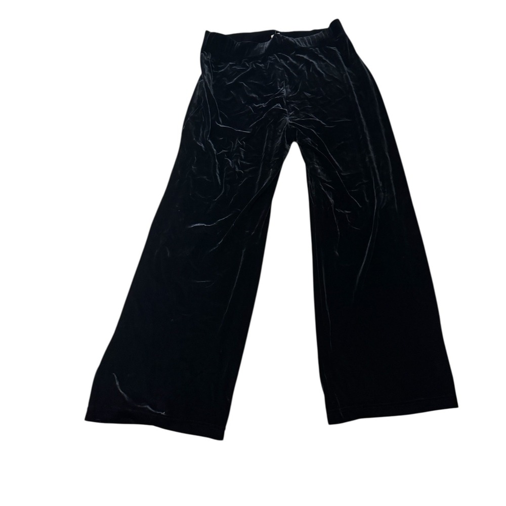 Susan Graver Style Black Velvet Wide Leg Pants PXL Polyester Spandex Pull On NWT